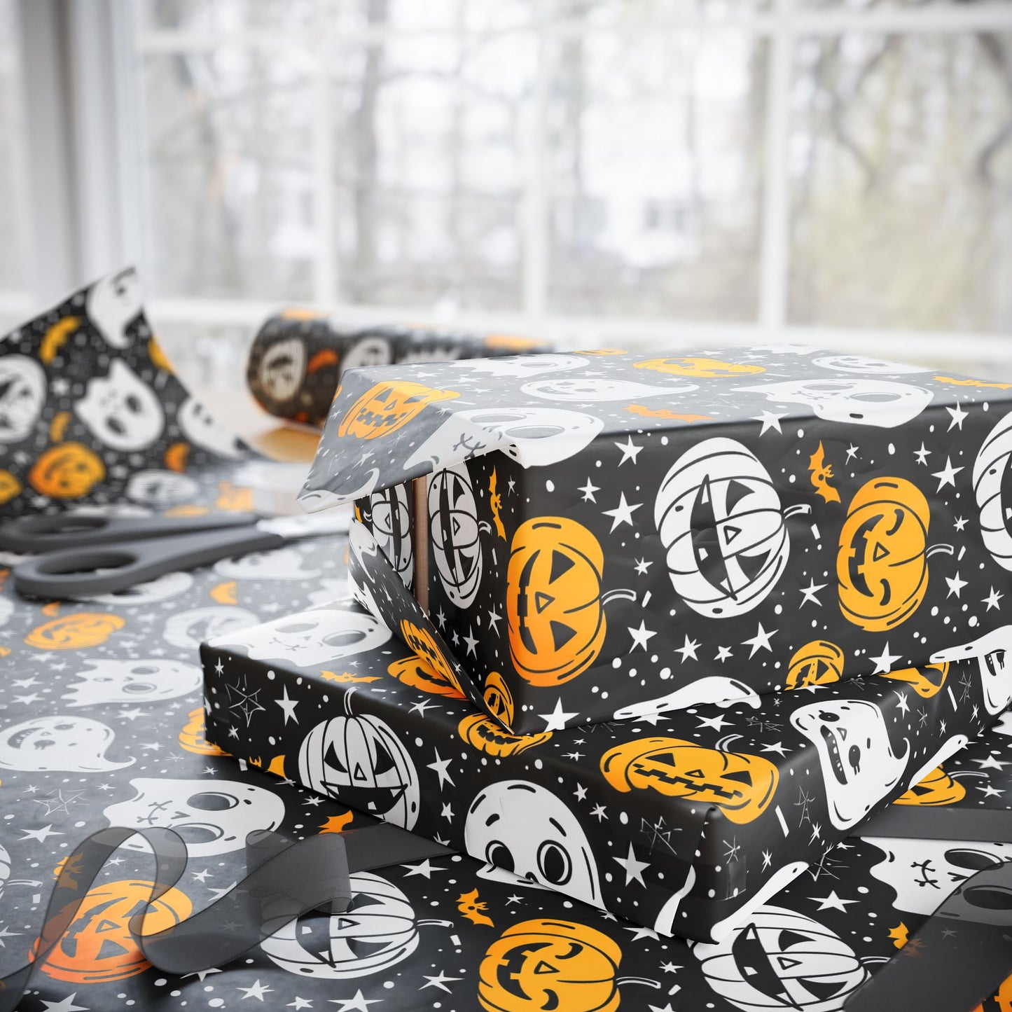 Pumpkins and Ghosts Halloween Wrapping Paper