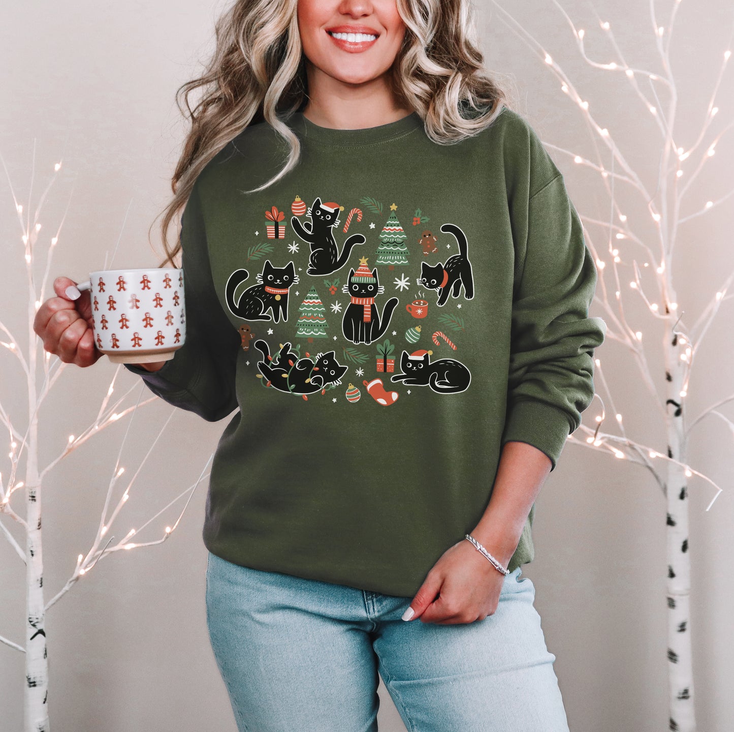 Christmas Black Cat Sweatshirt, Black Cat Christmas Shirt, Kitten Christmas Shirt, Cat Lover Gift, Xmas Gift, Holiday Hoodie