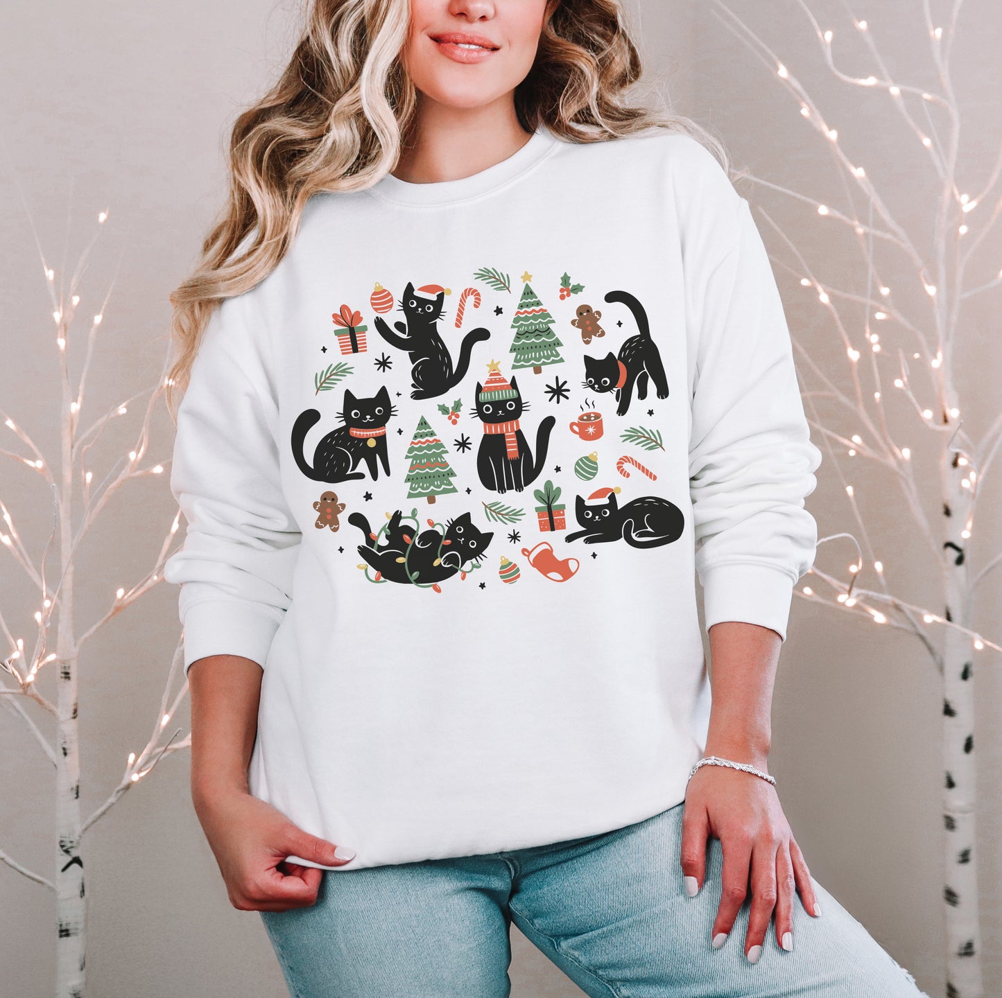 Christmas Black Cat Sweatshirt, Black Cat Christmas Shirt, Kitten Christmas Shirt, Cat Lover Gift, Xmas Gift, Holiday Hoodie