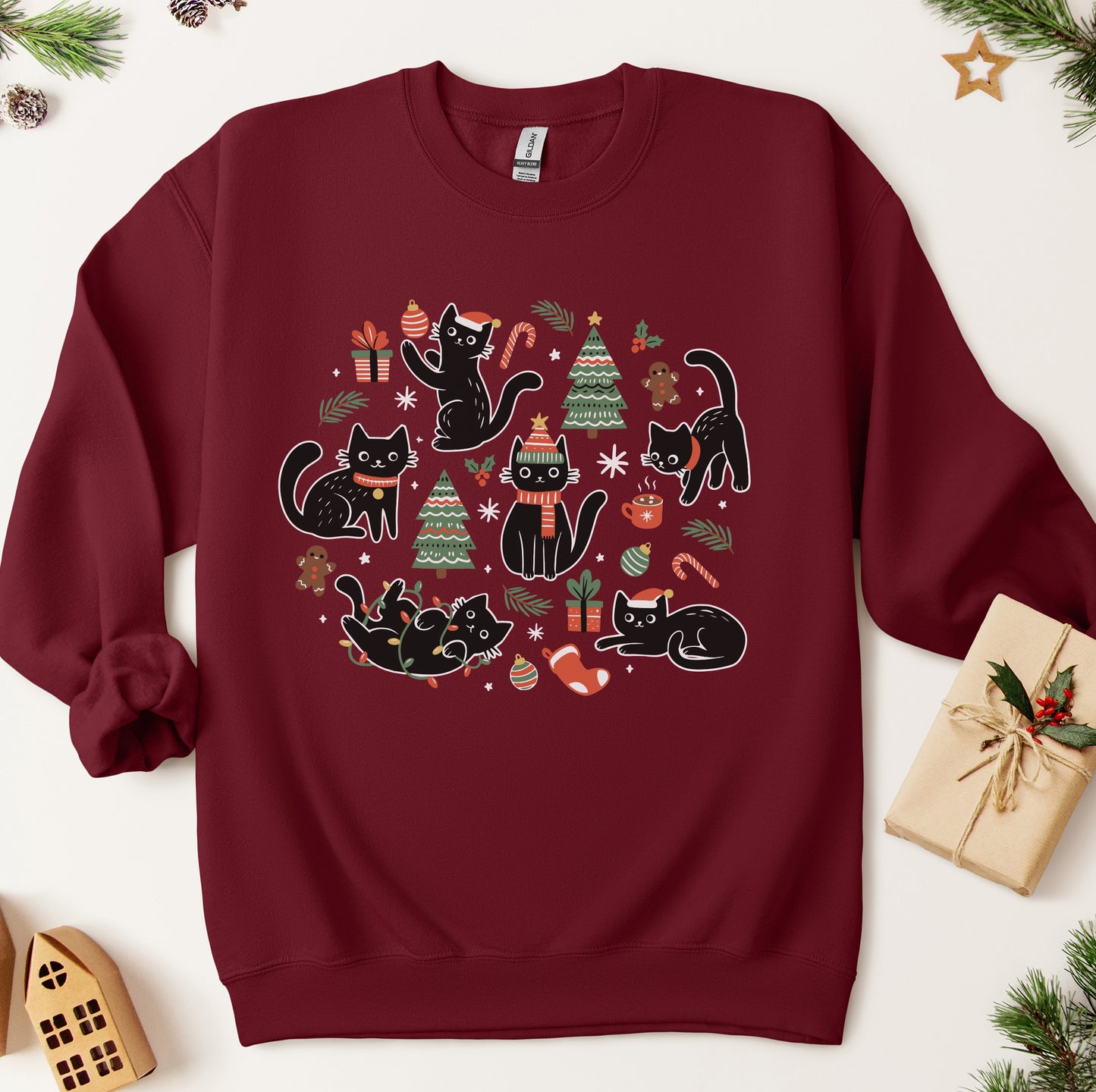Christmas Black Cat Sweatshirt, Black Cat Christmas Shirt, Kitten Christmas Shirt, Cat Lover Gift, Xmas Gift, Holiday Hoodie
