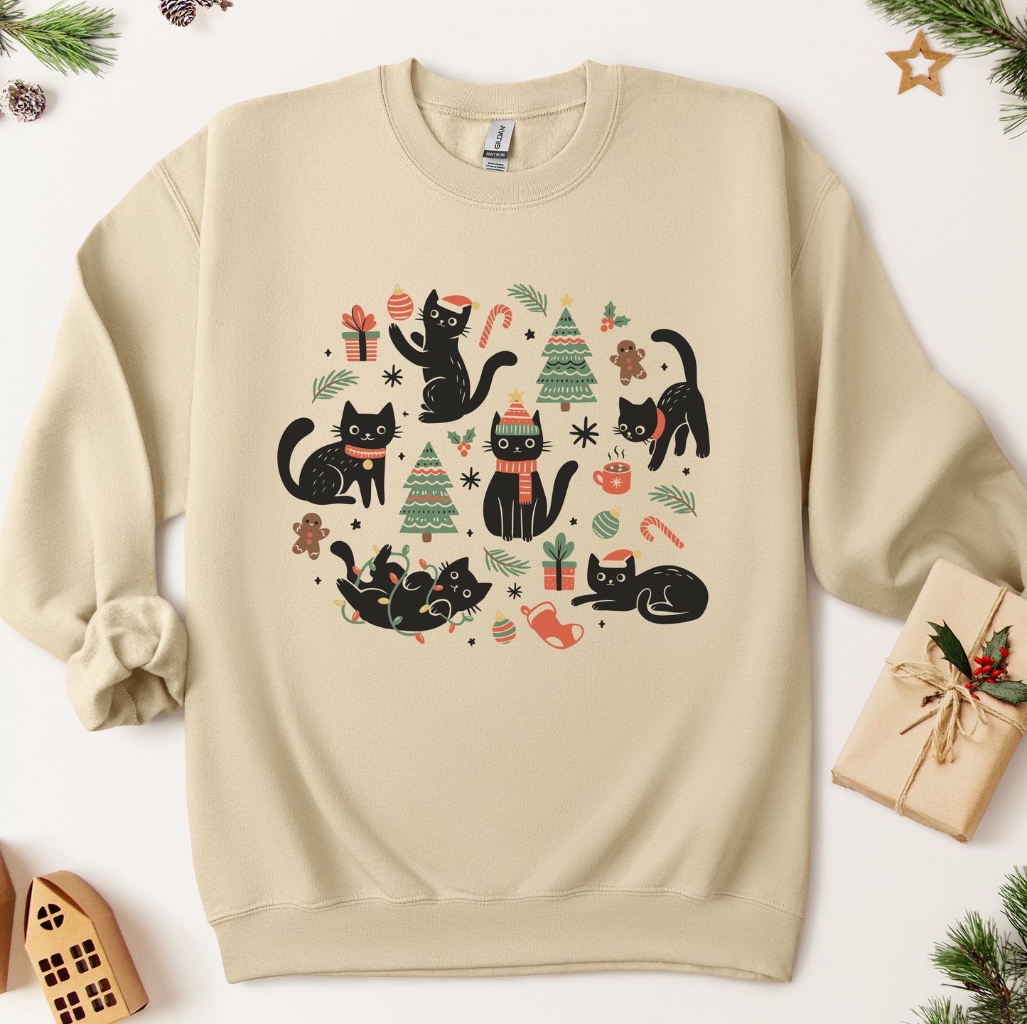 Christmas Black Cat Sweatshirt, Black Cat Christmas Shirt, Kitten Christmas Shirt, Cat Lover Gift, Xmas Gift, Holiday Hoodie