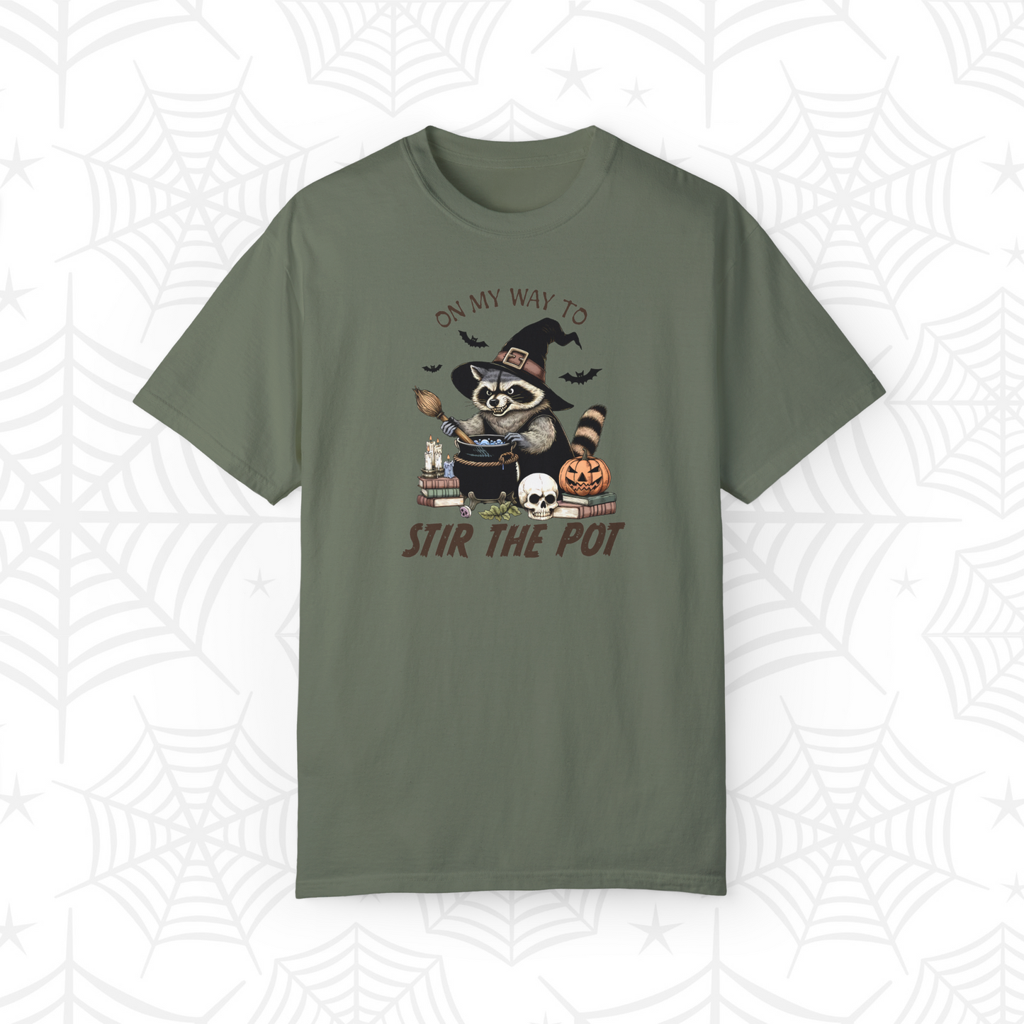 On My Way To Stir The Pot T-Shirt, Halloween Shirt, Vintage Halloween, Raccoon Shirt, Comfort colors