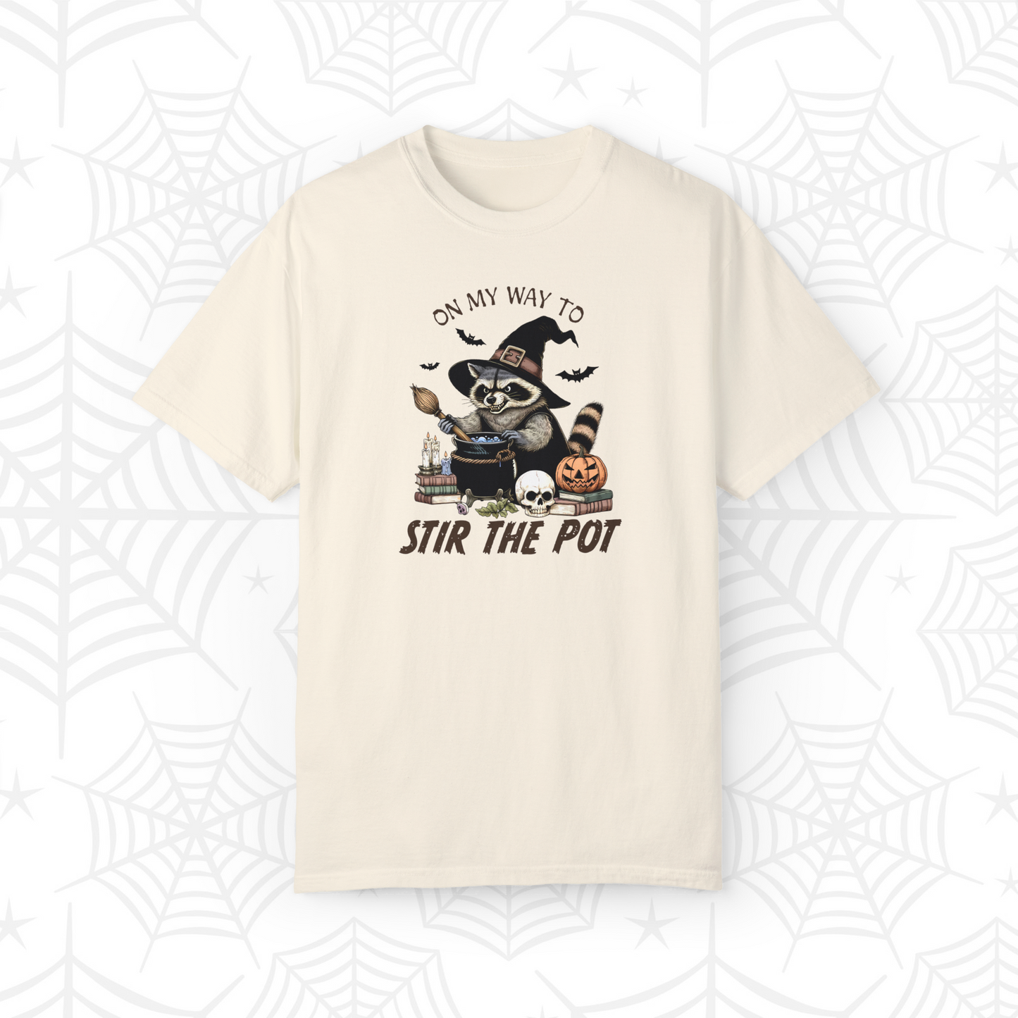 On My Way To Stir The Pot T-Shirt, Halloween Shirt, Vintage Halloween, Raccoon Shirt, Comfort colors