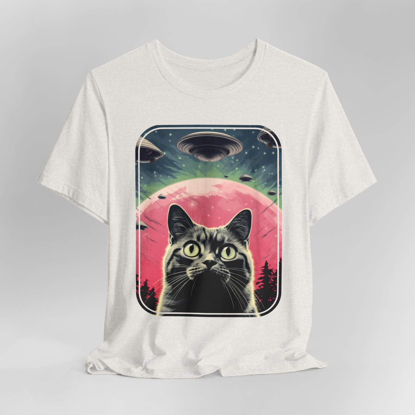 UFO Cat t-shirt, Funny Graphic T Shirt, Retro Alien Shirt, Cool Vintage Style, Cat Meme T-Shirt,