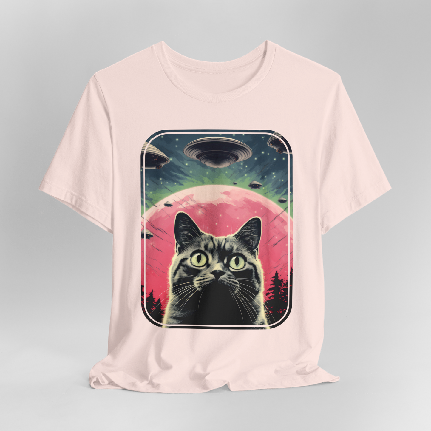 UFO Cat t-shirt, Funny Graphic T Shirt, Retro Alien Shirt, Cool Vintage Style, Cat Meme T-Shirt,