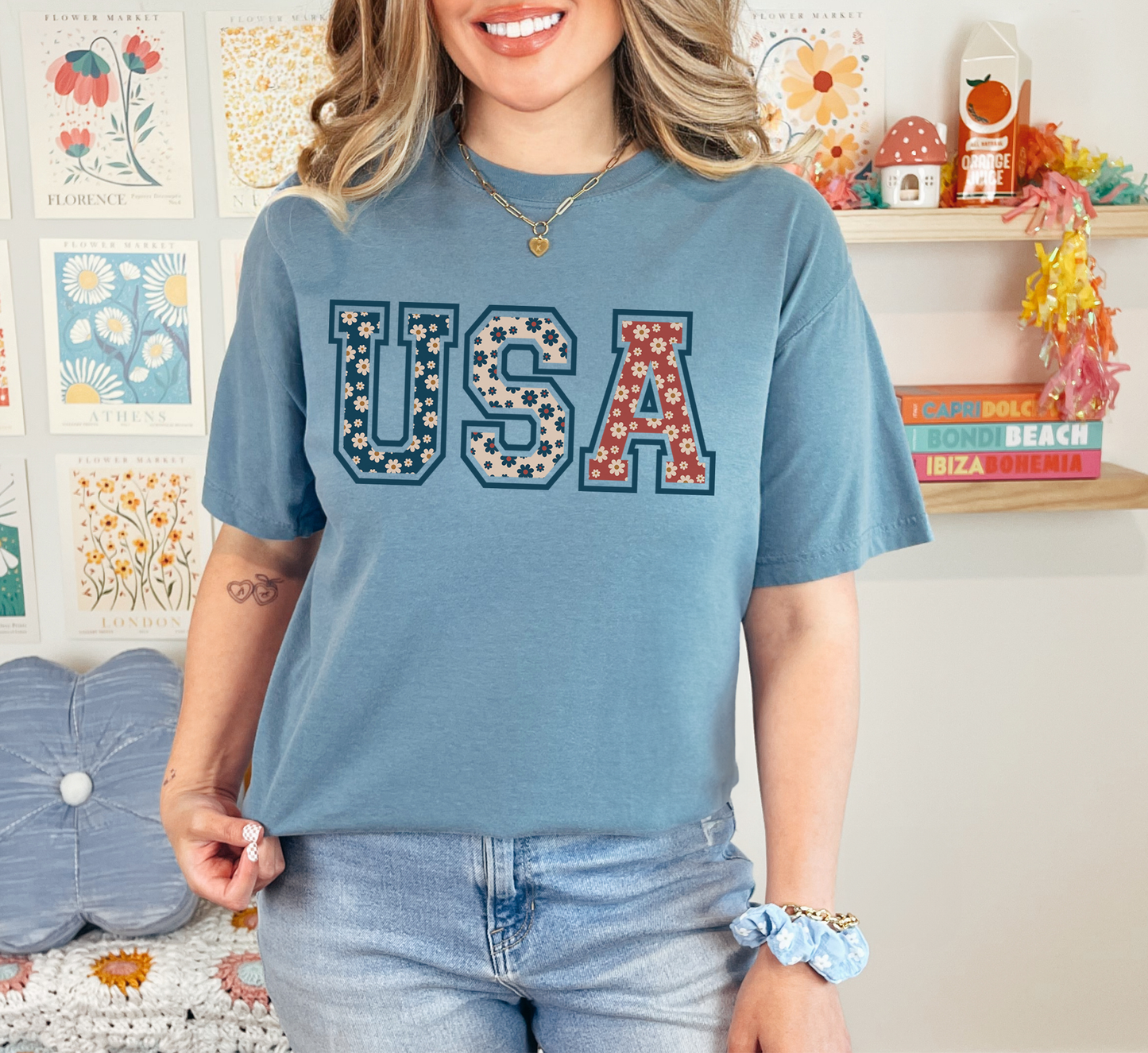 USA Patriotic Floral T-Shirt