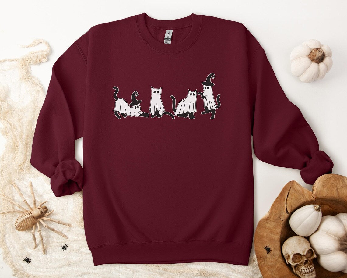 Halloween Sweatshirt, Cat Sweatshirt, Ghost Shirt,Black Cat Shirt, Cool Halloween Cat Shirt, Cat Lover Tshirt, Halloween Sweater