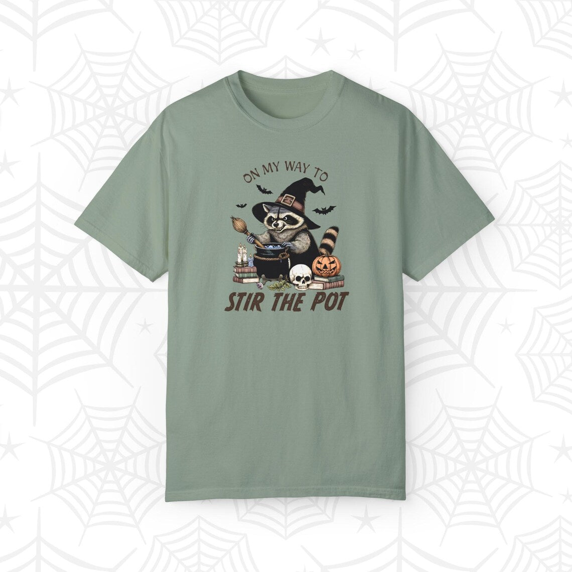 On My Way To Stir The Pot T-Shirt, Halloween Shirt, Vintage Halloween, Raccoon Shirt, Comfort colors