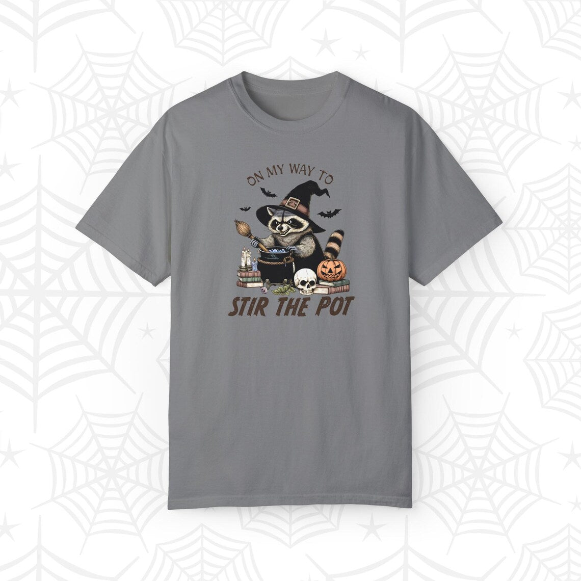 On My Way To Stir The Pot T-Shirt, Halloween Shirt, Vintage Halloween, Raccoon Shirt, Comfort colors