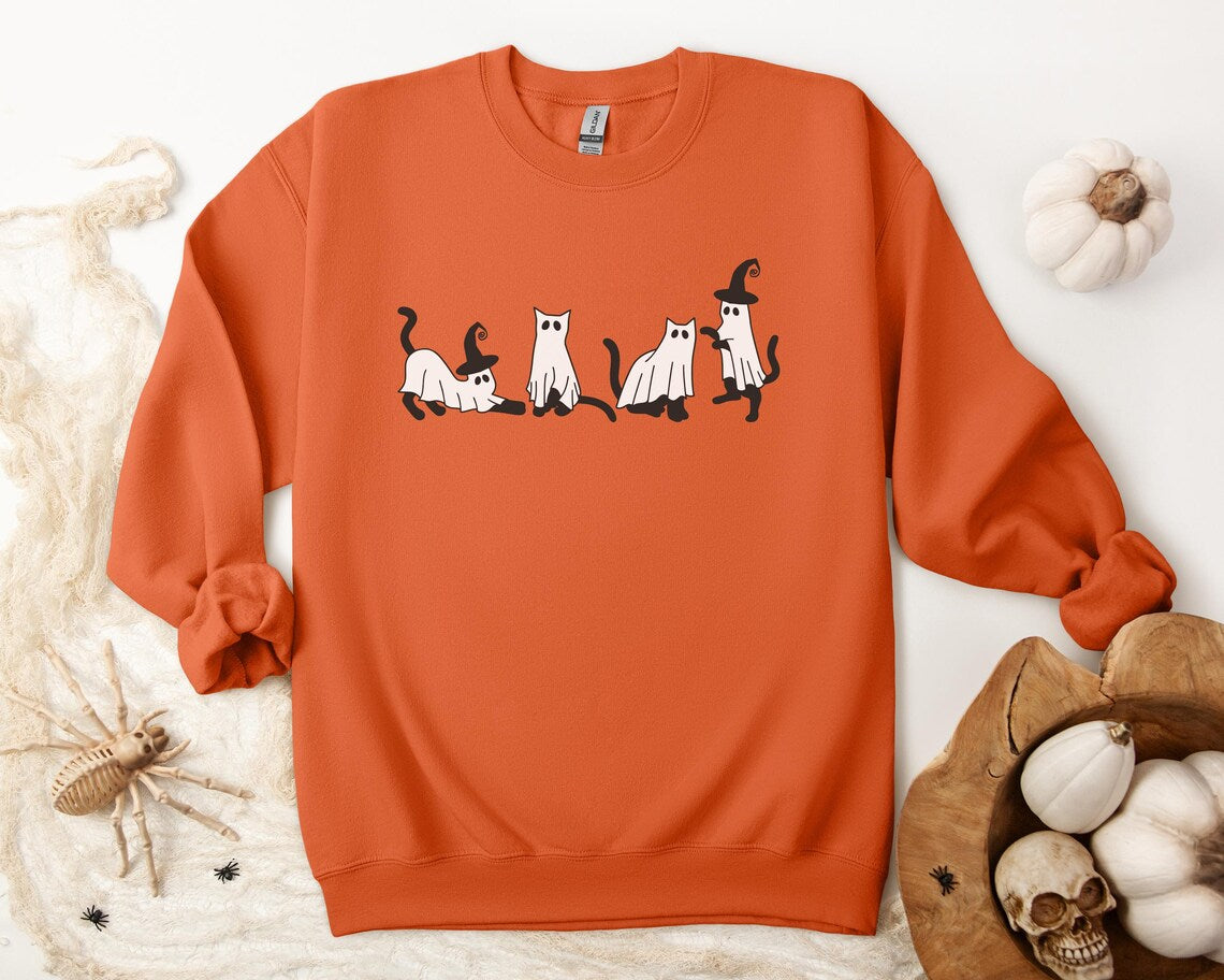 Halloween Sweatshirt, Cat Sweatshirt, Ghost Shirt,Black Cat Shirt, Cool Halloween Cat Shirt, Cat Lover Tshirt, Halloween Sweater