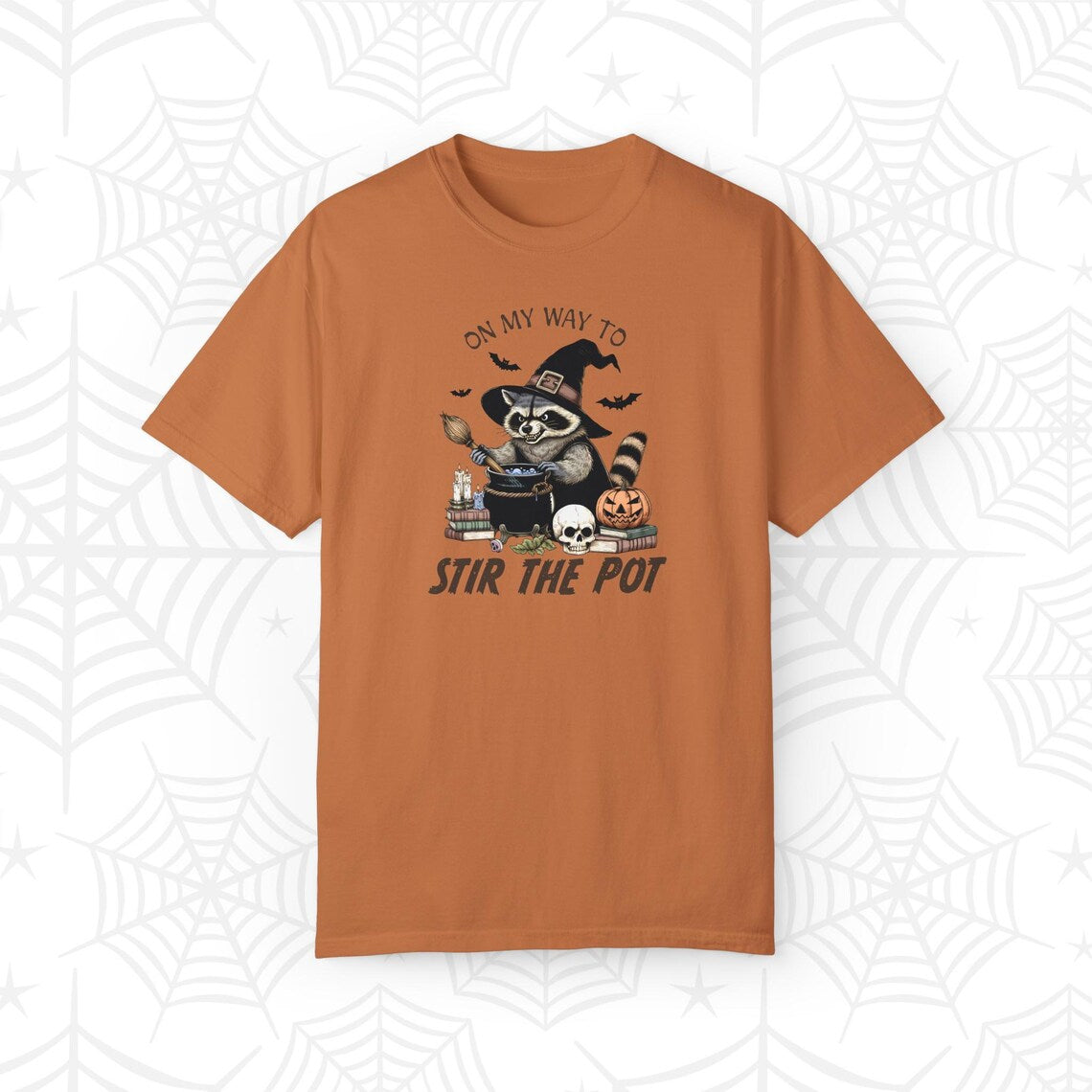 On My Way To Stir The Pot T-Shirt, Halloween Shirt, Vintage Halloween, Raccoon Shirt, Comfort colors