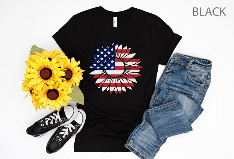 Patriotic Sunflower T-Shirt, 4th of July, America shirt, Independence Day