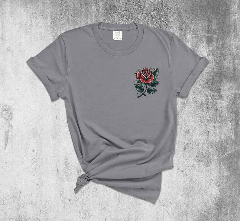 Tattoo Rose Vintage Style Shirt, Floral, Unisex, Retro Tattoo Shirt, Tattoo Top, Old School Tattoo T-Shirt