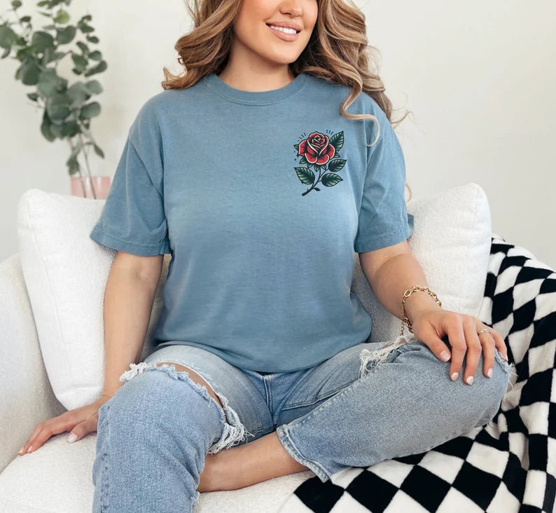 Tattoo Rose Vintage Style Shirt, Floral, Unisex, Retro Tattoo Shirt, Tattoo Top, Old School Tattoo T-Shirt