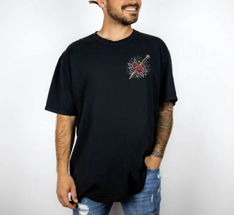 Tattoo Dagger and Roses Vintage Style Shirt, Sailor Tattoo, Unisex, Retro Tattoo Shirt, Tattoo Top, Old School Tattoo T-Shirt