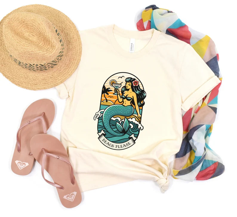 Beach Please Mermaid T-Shirt