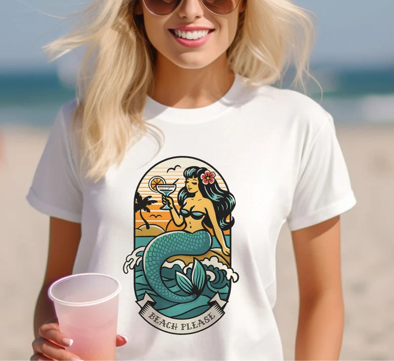 Beach Please Mermaid T-Shirt