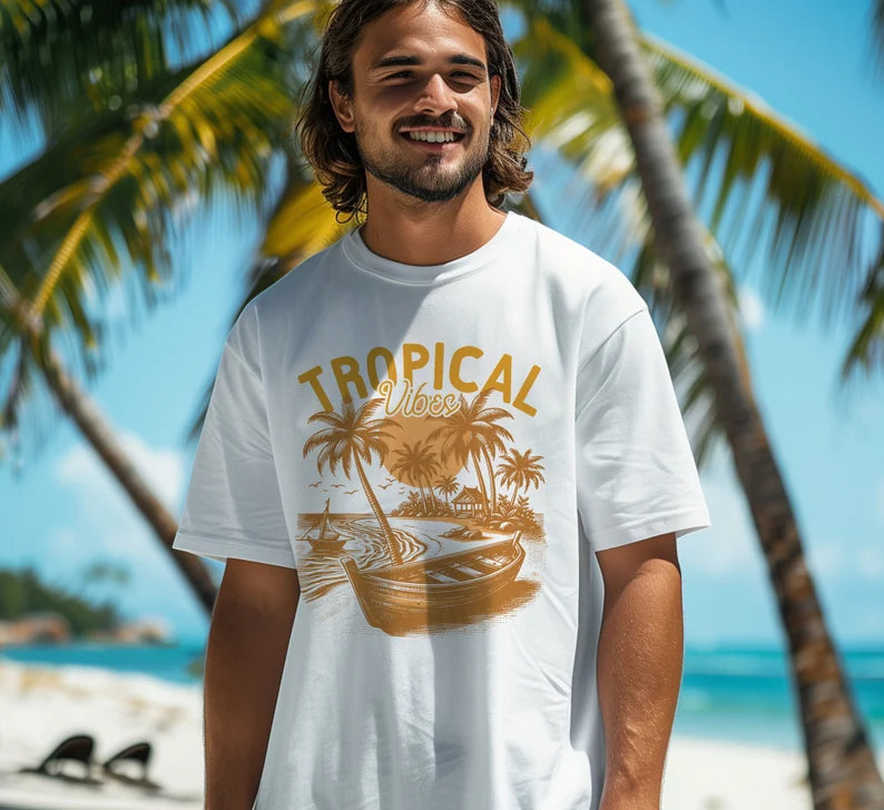Tropical Vibes Dyed T-shirt, Retro Travel Shirt, Beach T-Shirt