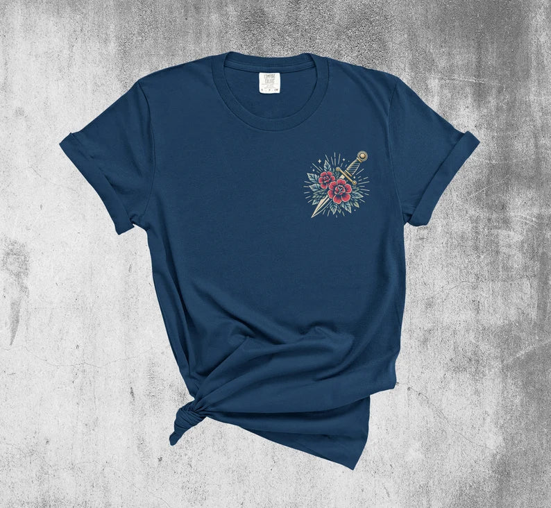 Tattoo Dagger and Roses Vintage Style Shirt, Sailor Tattoo, Unisex, Retro Tattoo Shirt, Tattoo Top, Old School Tattoo T-Shirt