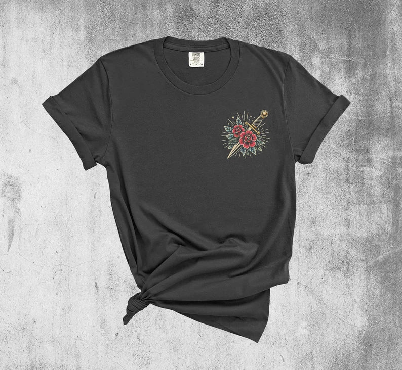 Tattoo Dagger and Roses Vintage Style Shirt, Sailor Tattoo, Unisex, Retro Tattoo Shirt, Tattoo Top, Old School Tattoo T-Shirt