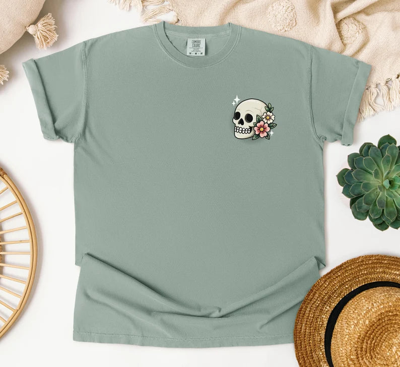 Tattoo Style Skull and Flowers T-shirt