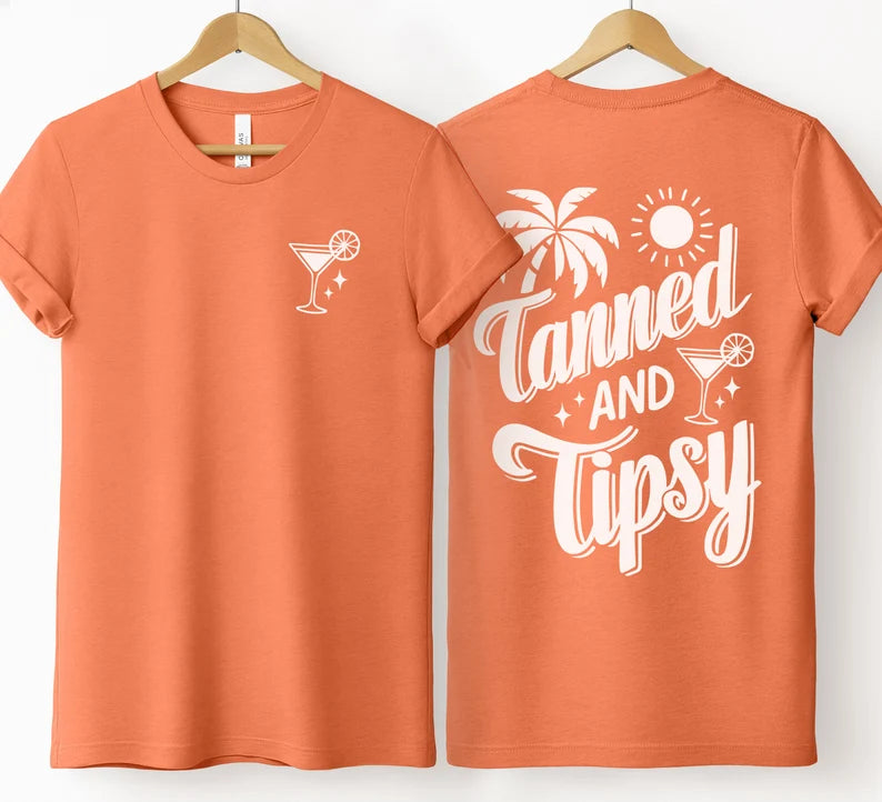 Tanned And Tipsy - T-shirt, Vacation Tee, Beach Shirt, Tropical, Drinking shirt, Summer T Shirt