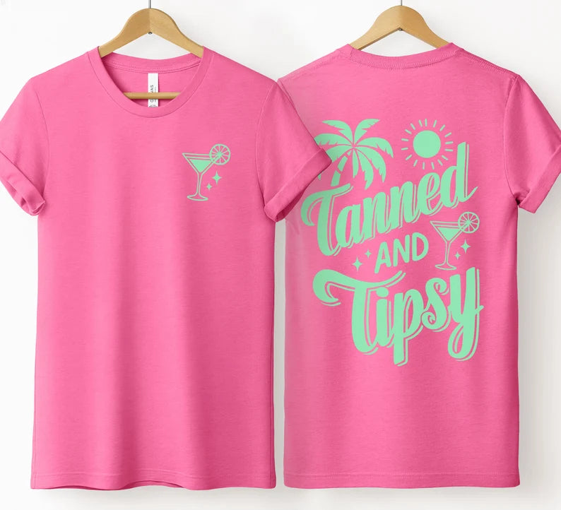 Tanned And Tipsy - T-shirt, Vacation Tee, Beach Shirt, Tropical, Drinking shirt, Summer T Shirt