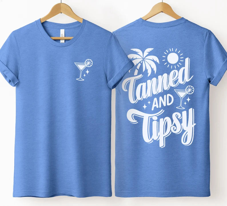 Tanned And Tipsy - T-shirt, Vacation Tee, Beach Shirt, Tropical, Drinking shirt, Summer T Shirt
