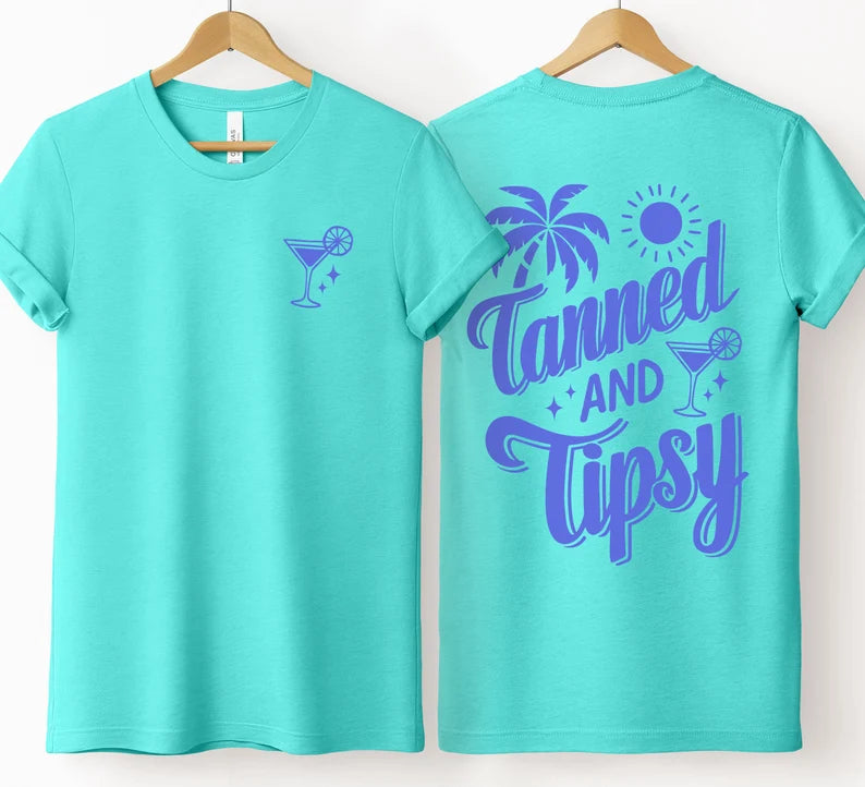Tanned And Tipsy - T-shirt, Vacation Tee, Beach Shirt, Tropical, Drinking shirt, Summer T Shirt