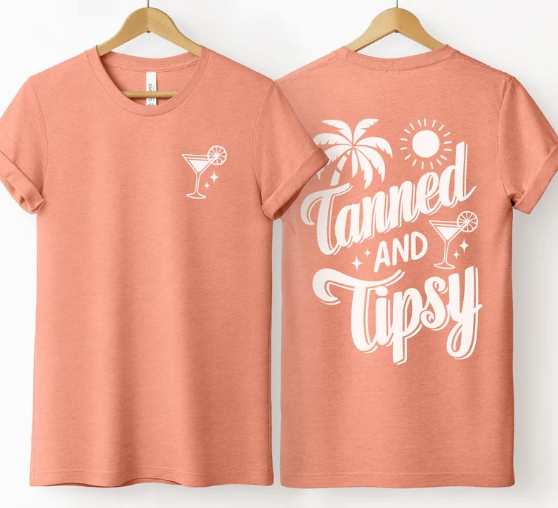 Tanned And Tipsy - T-shirt, Vacation Tee, Beach Shirt, Tropical, Drinking shirt, Summer T Shirt