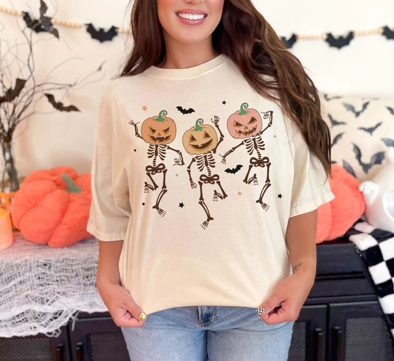 Dancing Pumpkin Skeletons Halloween T-Shirt