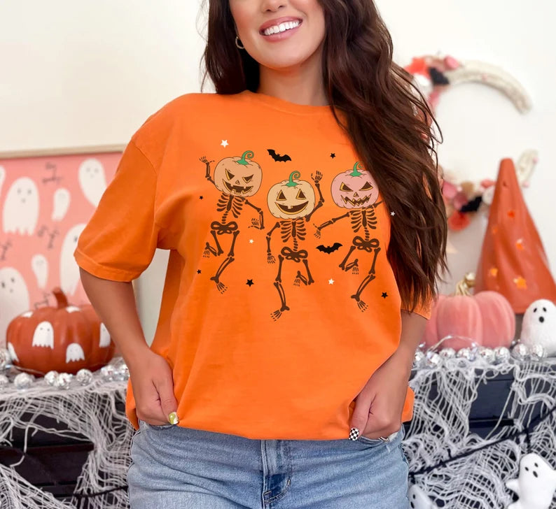 Dancing Pumpkin Skeletons Halloween T-Shirt