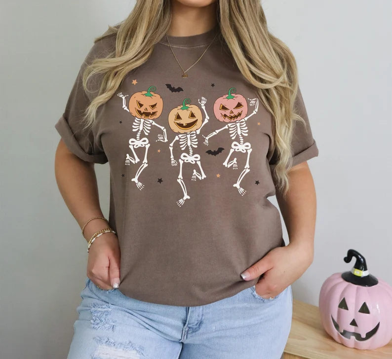 Dancing Pumpkin Skeletons Halloween T-Shirt