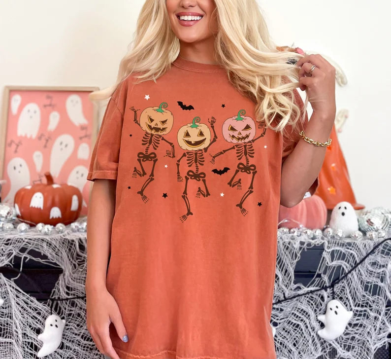 Dancing Pumpkin Skeletons Halloween T-Shirt
