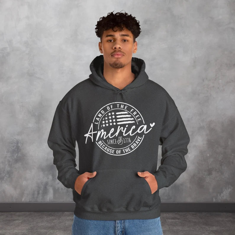 America Land Of The Free Because Of The Brave - Hooded Sweatshirt