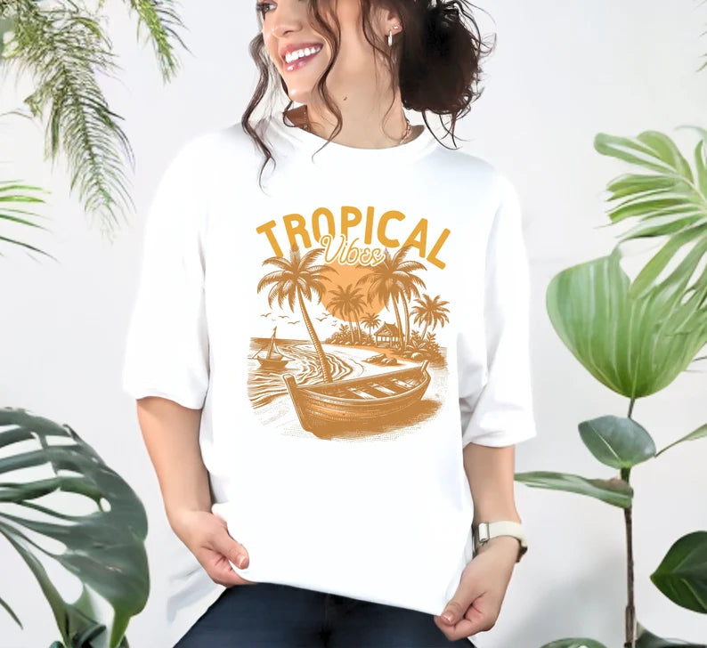 Tropical Vibes Dyed T-shirt, Retro Travel Shirt, Beach T-Shirt