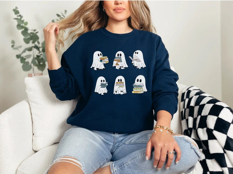 Bookish Ghosts Halloween Crewneck Sweatshirt
