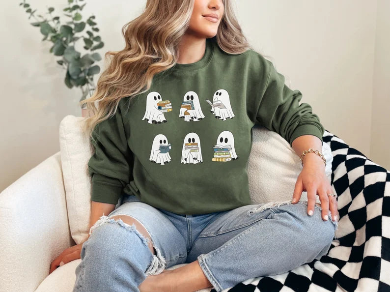 Bookish Ghosts Halloween Crewneck Sweatshirt