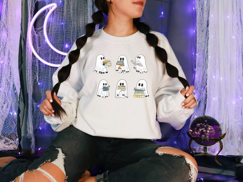 Bookish Ghosts Halloween Crewneck Sweatshirt