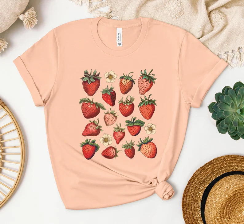 Vintage Strawberry Graphic T-Shirt, Gardener Gift, Foodie Gift, Women's Shirt