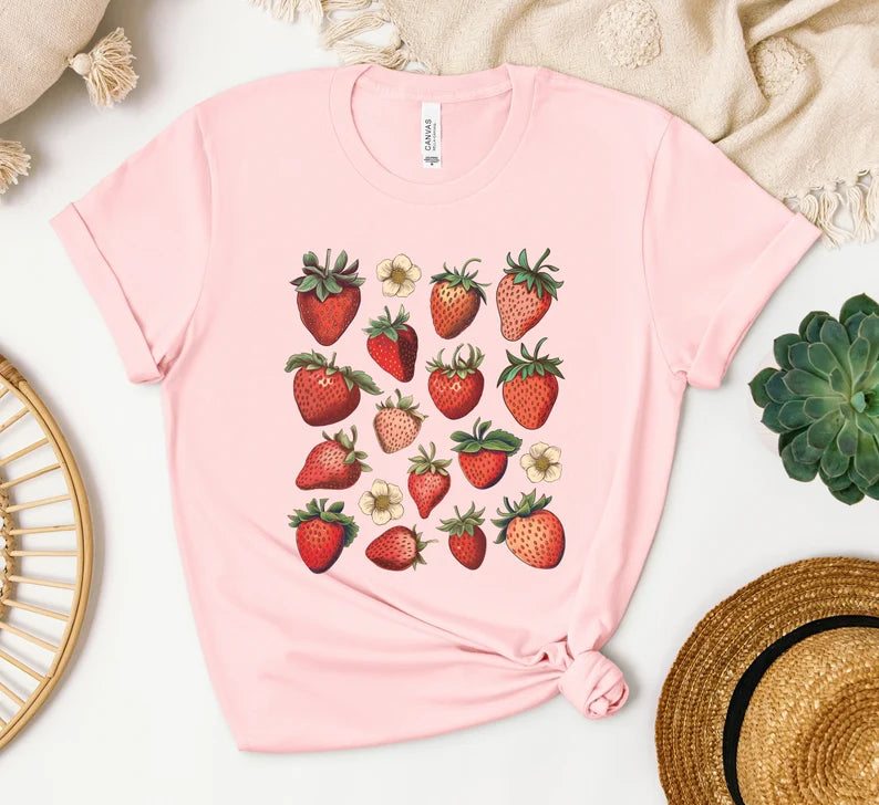 Vintage Strawberry Graphic T-Shirt, Gardener Gift, Foodie Gift, Women's Shirt