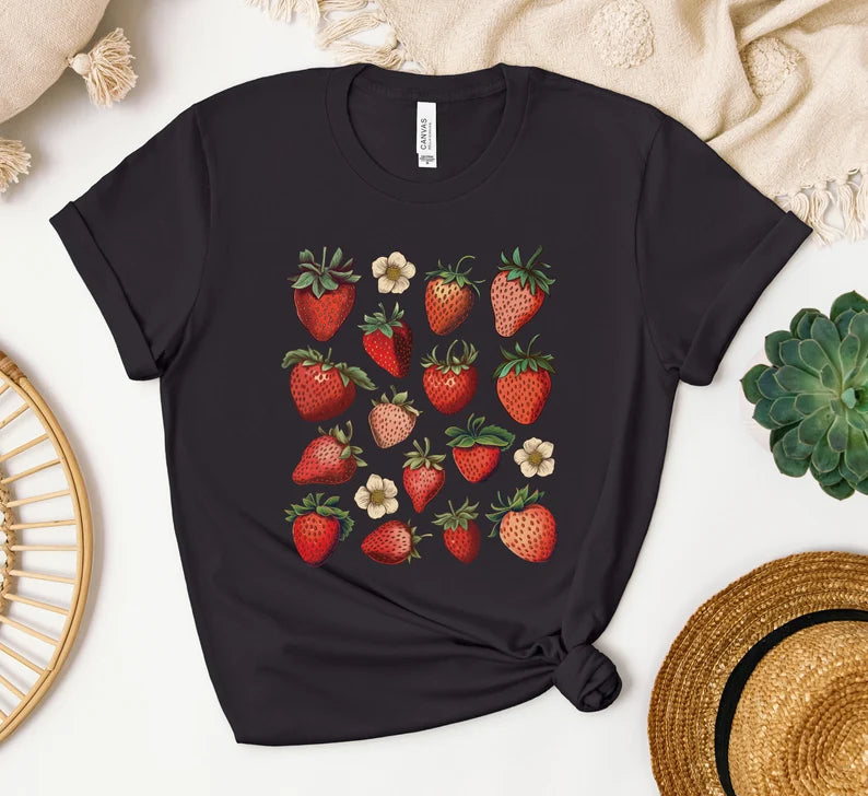 Vintage Strawberry Graphic T-Shirt, Gardener Gift, Foodie Gift, Women's Shirt