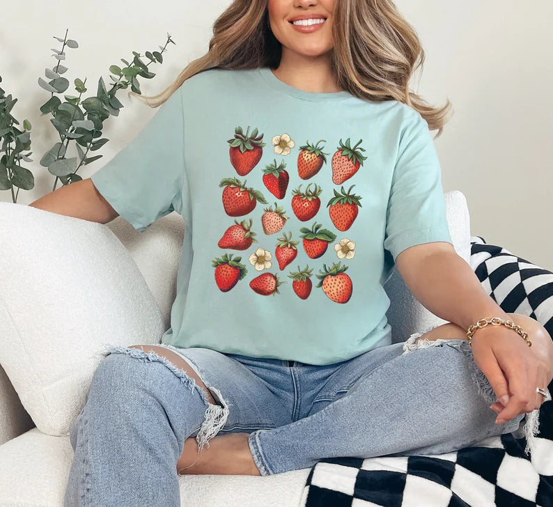 Vintage Strawberry Graphic T-Shirt, Gardener Gift, Foodie Gift, Women's Shirt
