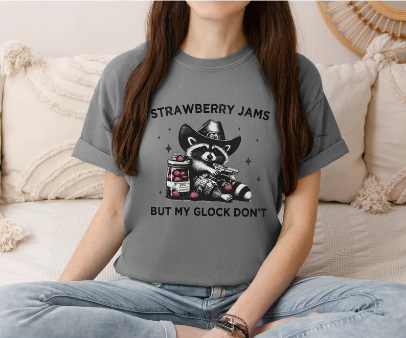 Strawberry Jams But My Glock Don't Racoon T-Shirt