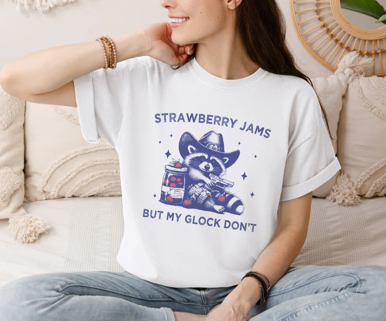 Strawberry Jams But My Glock Don't Racoon T-Shirt