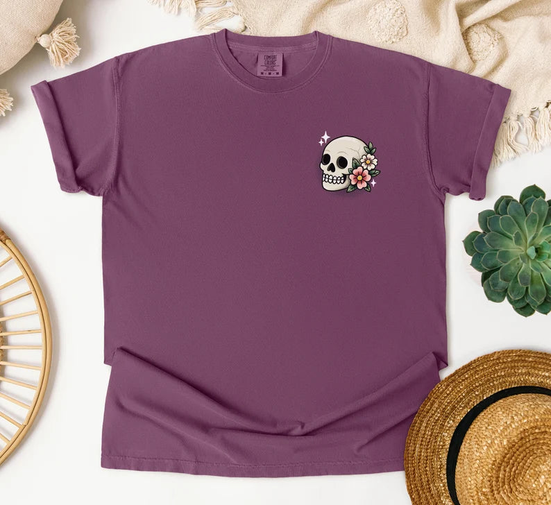 Tattoo Style Skull and Flowers T-shirt