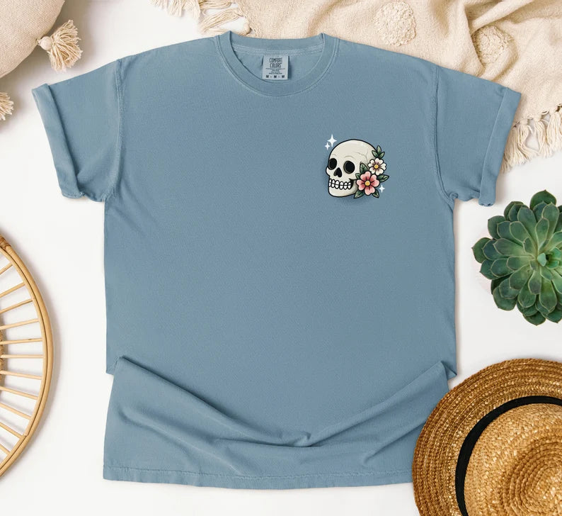 Tattoo Style Skull and Flowers T-shirt