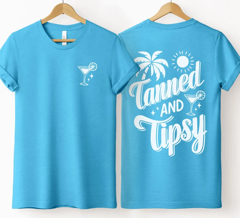 Tanned And Tipsy - T-shirt, Vacation Tee, Beach Shirt, Tropical, Drinking shirt, Summer T Shirt