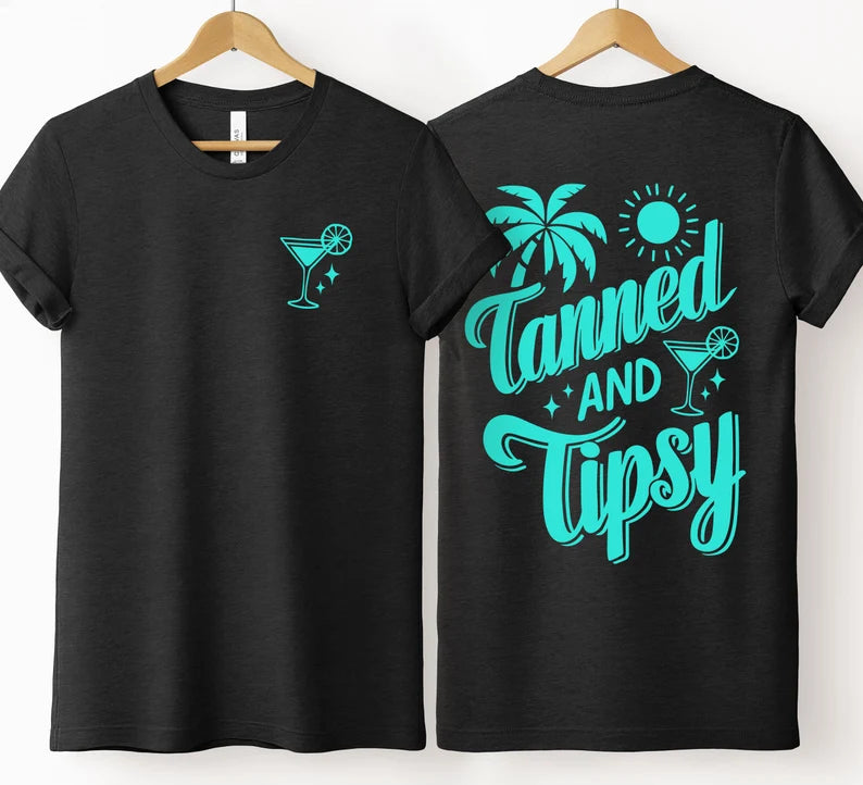 Tanned And Tipsy - T-shirt, Vacation Tee, Beach Shirt, Tropical, Drinking shirt, Summer T Shirt
