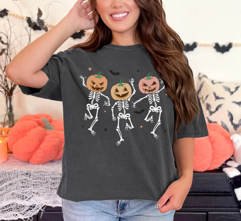 Dancing Pumpkin Skeletons Halloween T-Shirt